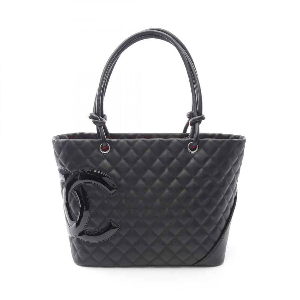 Chanel Cambon Tote Bag Leather Black White